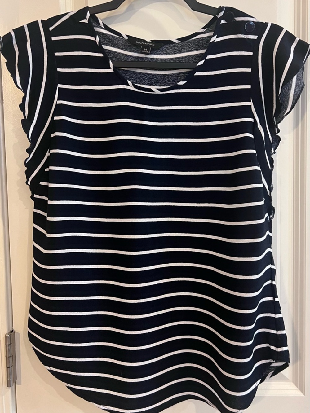 Banana Republic Navy and White Striped Flutter Sleeve Top